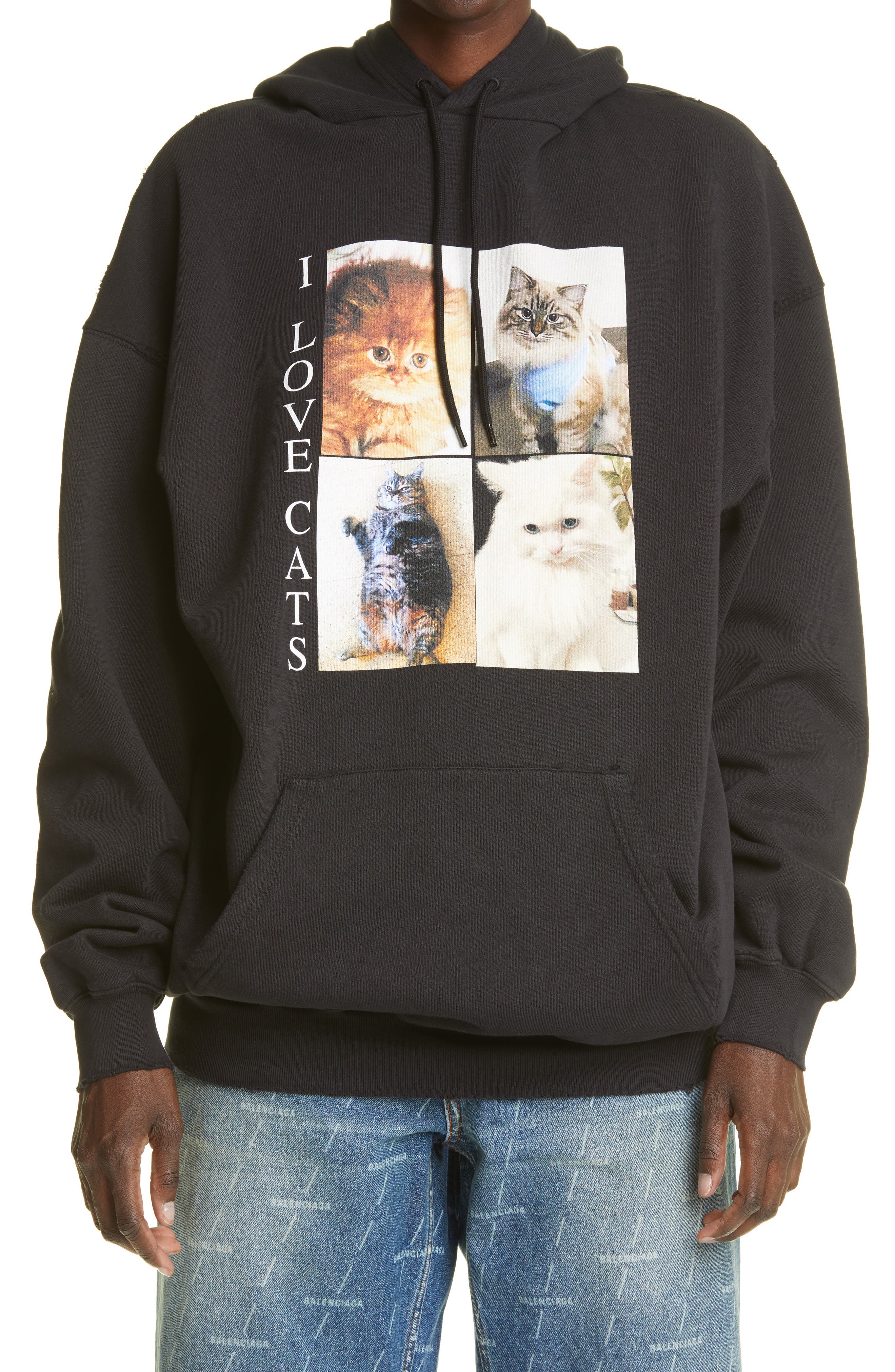 Unisex Lover Sweatshirts Cat Print Hoodie Pocket Long Sleeve Pullover Top Blouse
